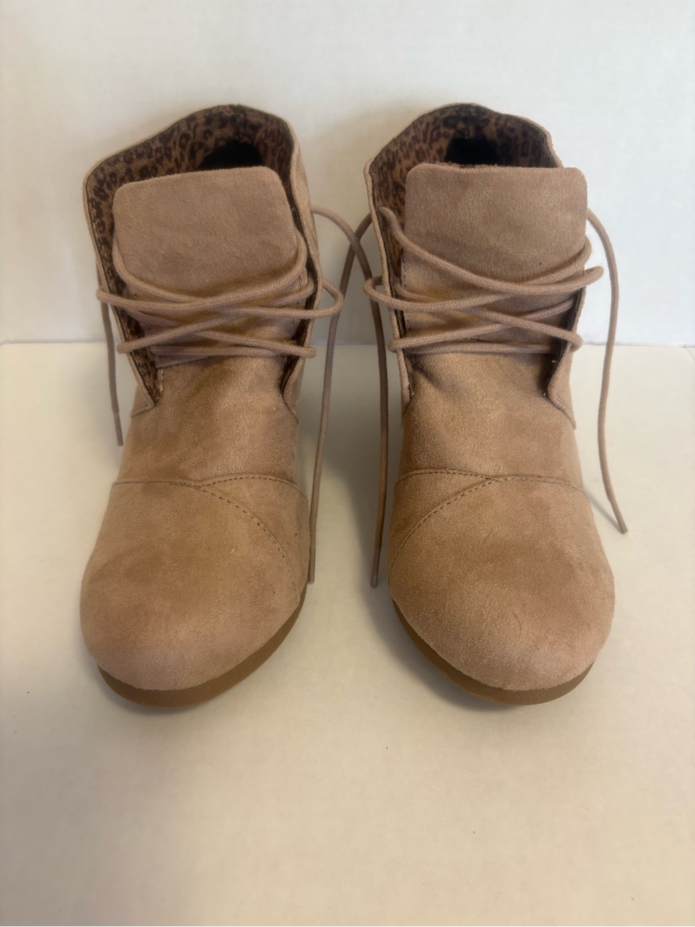 Cityclassified Light Taupe Lace-Up Suede Ankle Booties